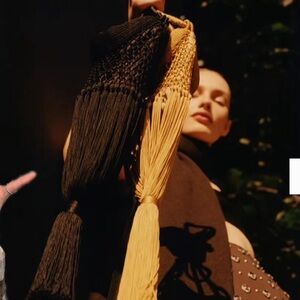 Black Fringe Braided Knit Bag with Beaded Handles